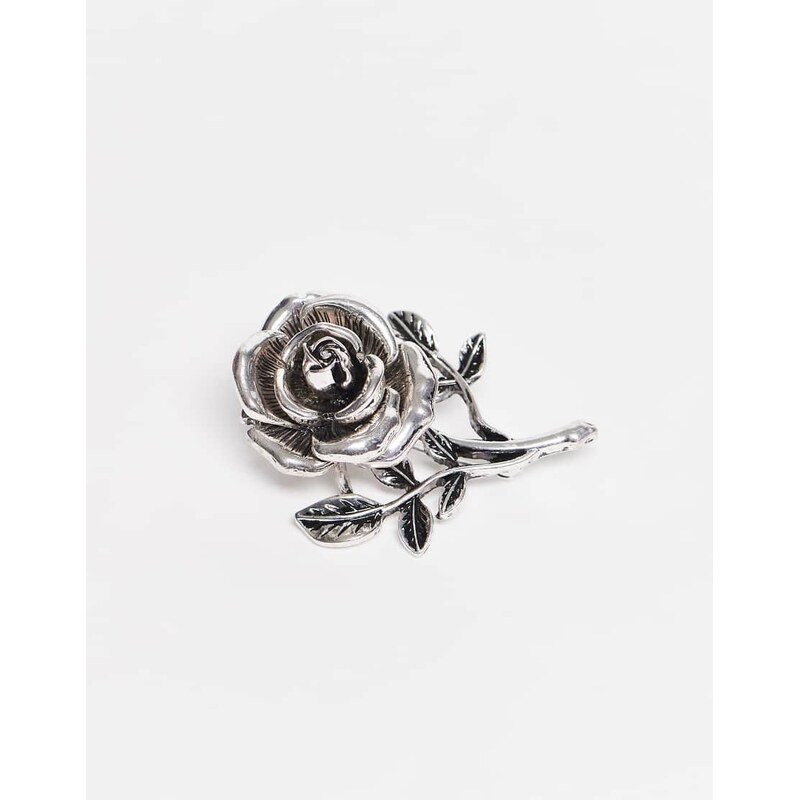 ASOS DESIGN 3D rose brooch in burnished silver 109333174