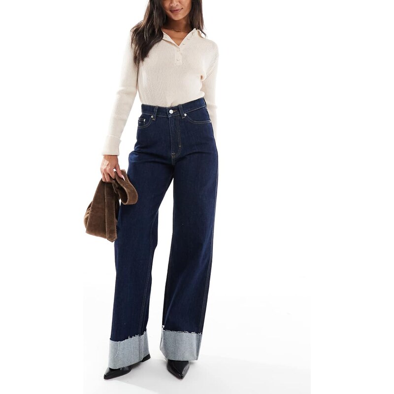Tommy Jeans Claire high rise wide turn up jeans in dark wash