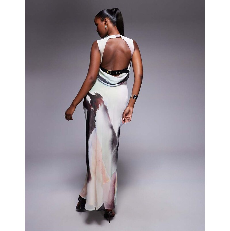 ASOS DESIGN high neck draped column maxi dress with low cowl