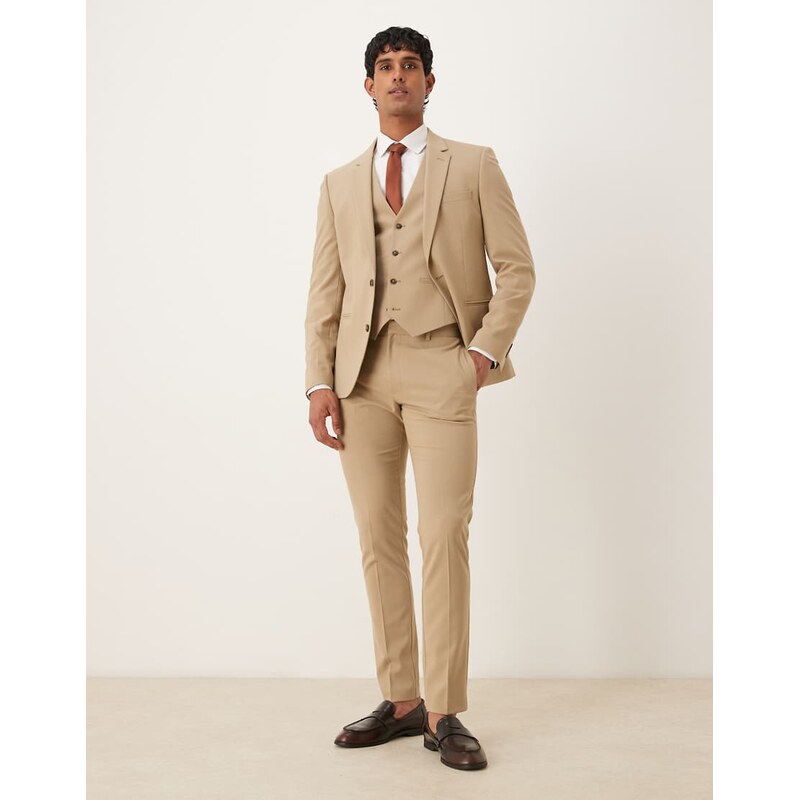 ASOS DESIGN skinny suit trouser in beige-Neutral