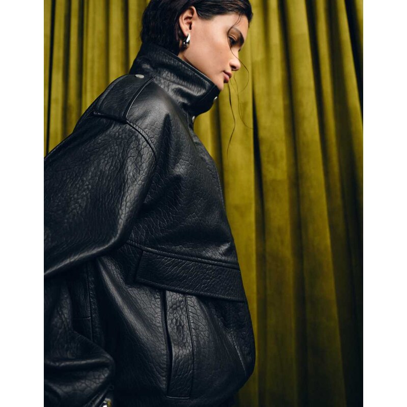 ASOS DESIGN real leather buffalo harrington bomber with quilt