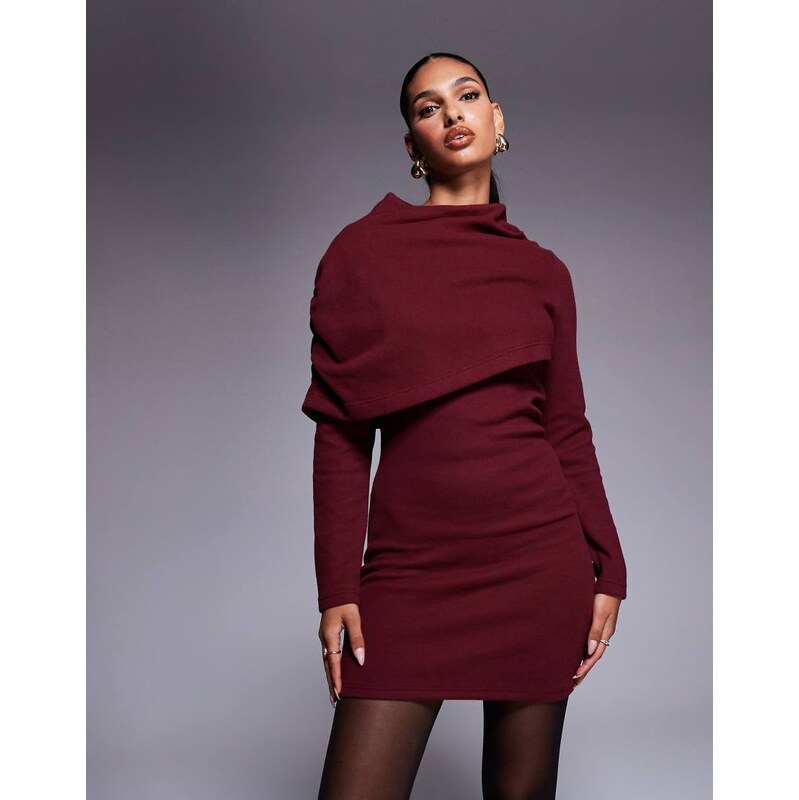 ASOS DESIGN supersoft grown on ruched cape mini dress in