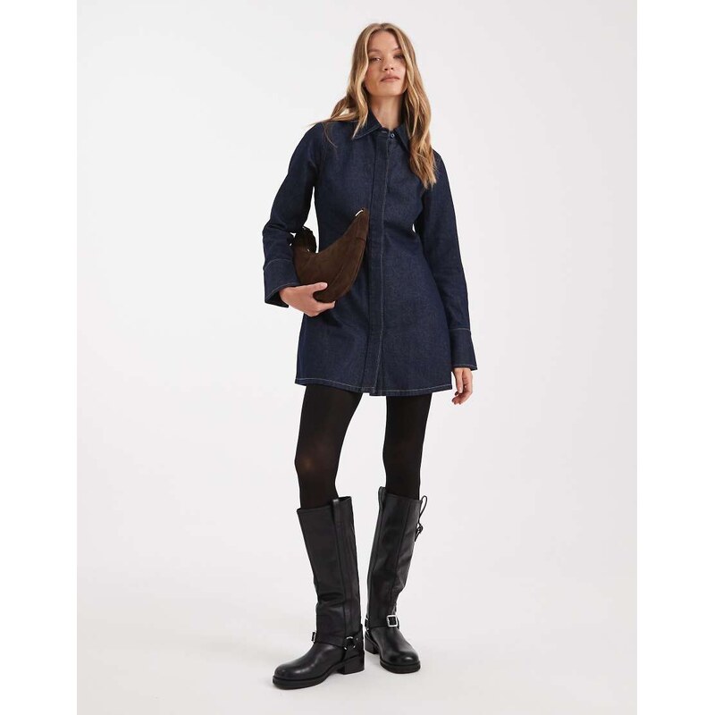 ASOS DESIGN denim shirt dress with cinch back detail in rinse