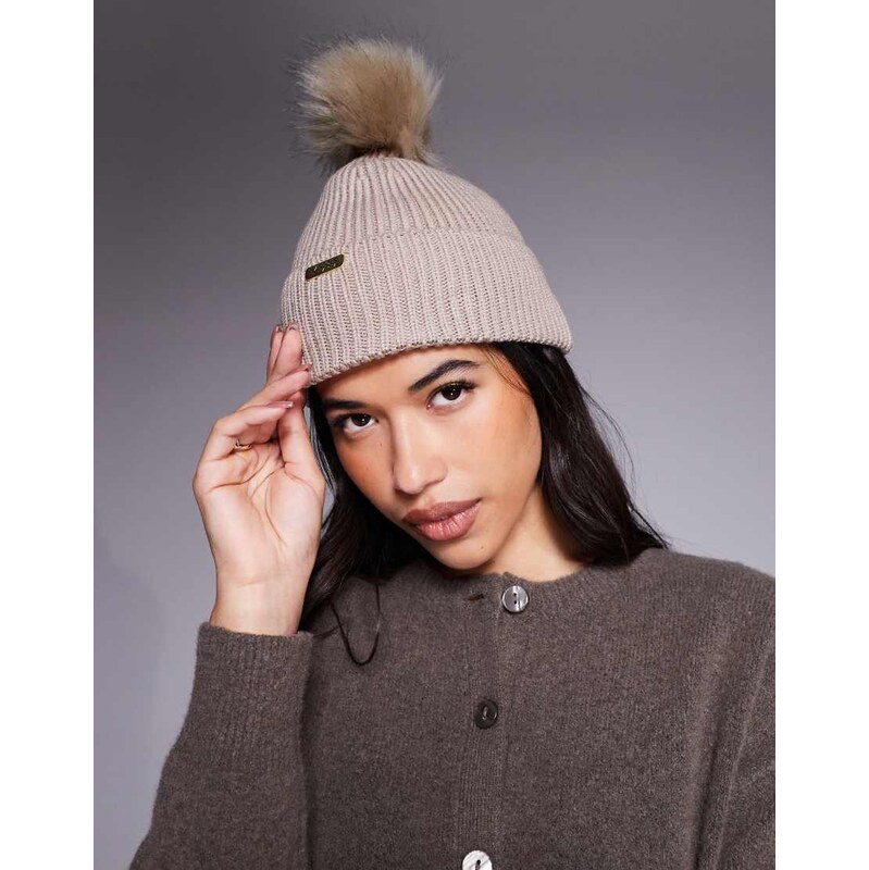 Barbour International Mallory pom beanie hat in oat-Neutral 109614859