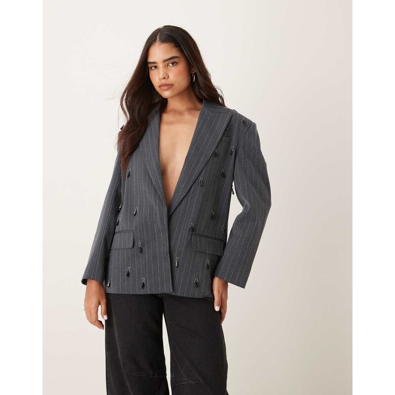 ASOS DESIGN tailored embellished oversized blazer in grey