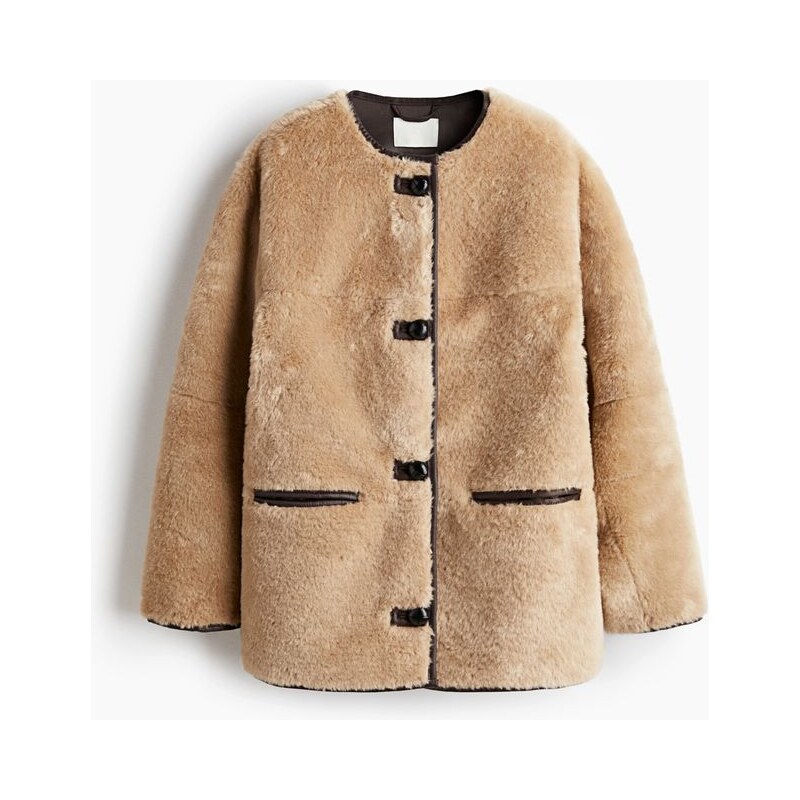 H&M - Huňatá bunda - Béžová
