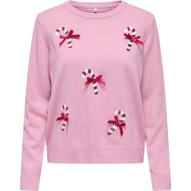 ONLY Svetr ONLXmas Shine růžová / vínově červená / bílá
