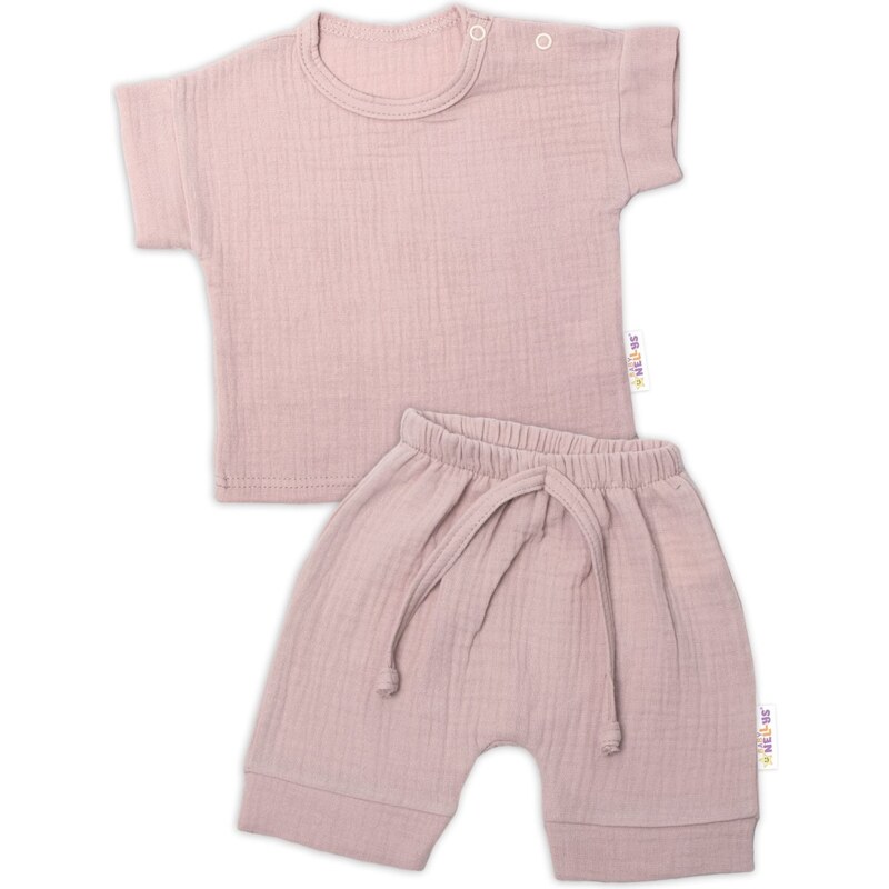 Baby Nellys 2-dílná mušelínová soupravička, tričko + kraťasky BOY, 99059005