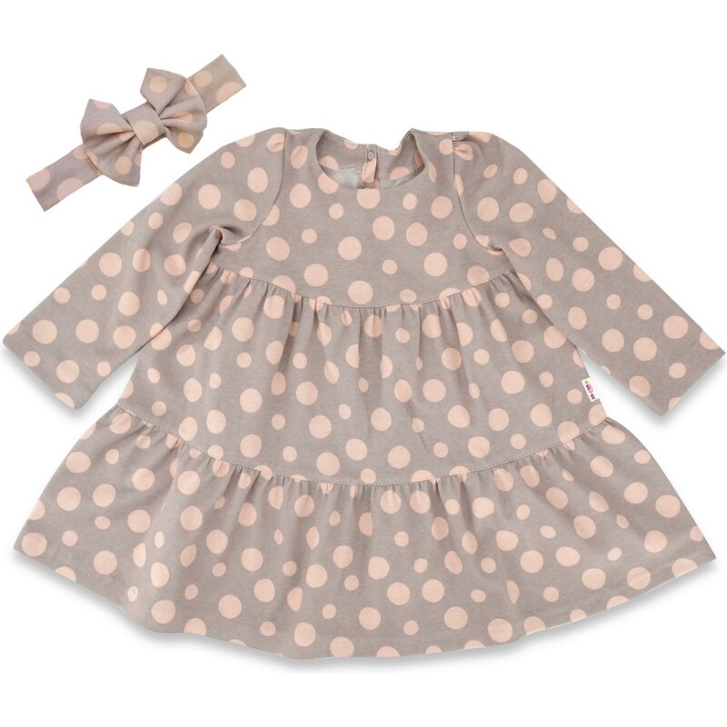 Baby Nellys 2-dílná sada dívčí bavlněné šaty s čelenkou - Puntík, vel. 99059331