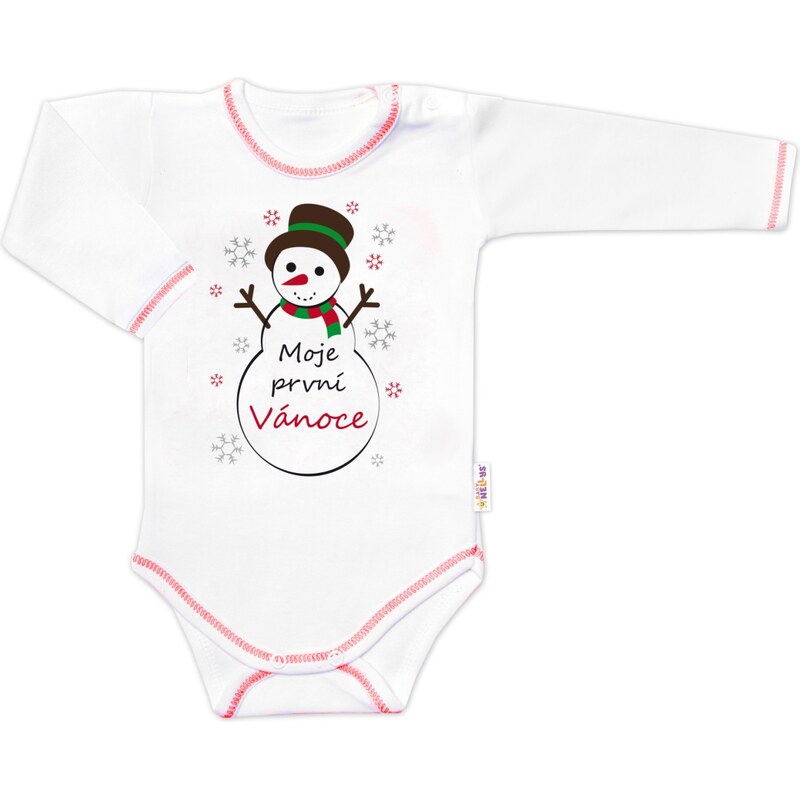 Baby Nellys Body dlouhý rukáv Moje první Vánoce, Sněhulák, bílé 99060341
