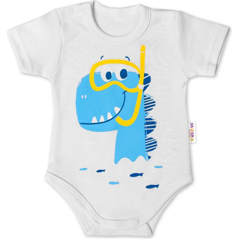 Baby Nellys Bavlněné kojenecké body, kr. rukáv, Drak Eda - bílé 99061280