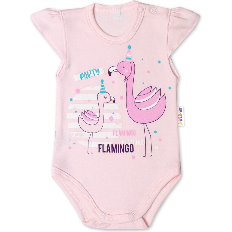 Baby Nellys Bavlněné kojenecké body, kr. rukáv, Flamingo - sv. růžové 99061635