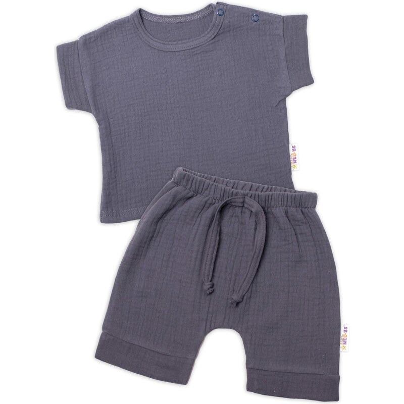 Baby Nellys 2-dílná mušelínová soupravička, tričko + kraťasky BOY, 99890268