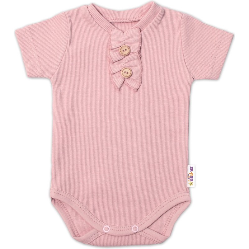 Baby Nellys Kojenecké žebrované body s knoflíčky kr. rukáv, Girl - 99927371