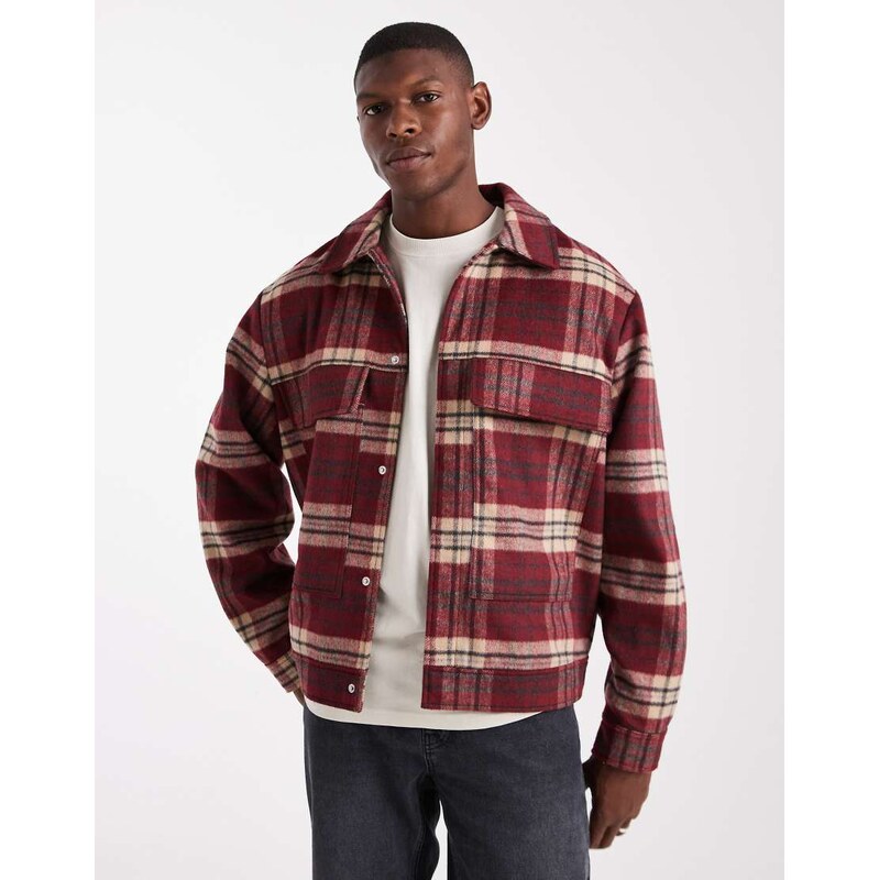 ASOS DESIGN wool look harrington jacket in red check