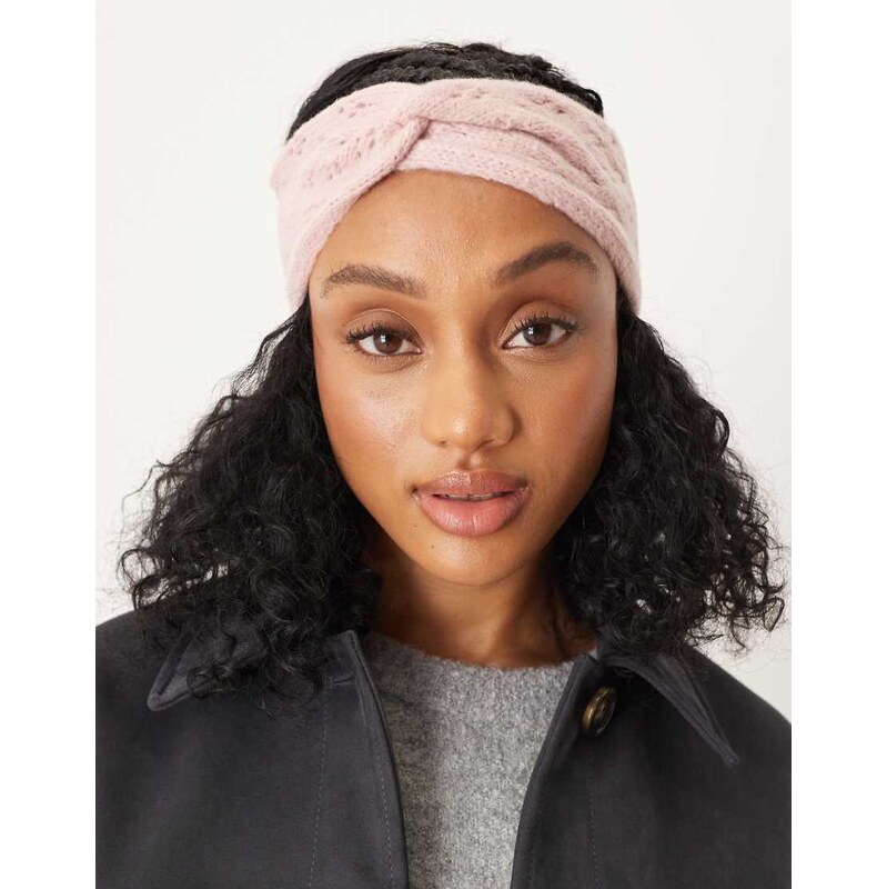 ASOS DESIGN knitted pointelle loop through headband in pink 109336789