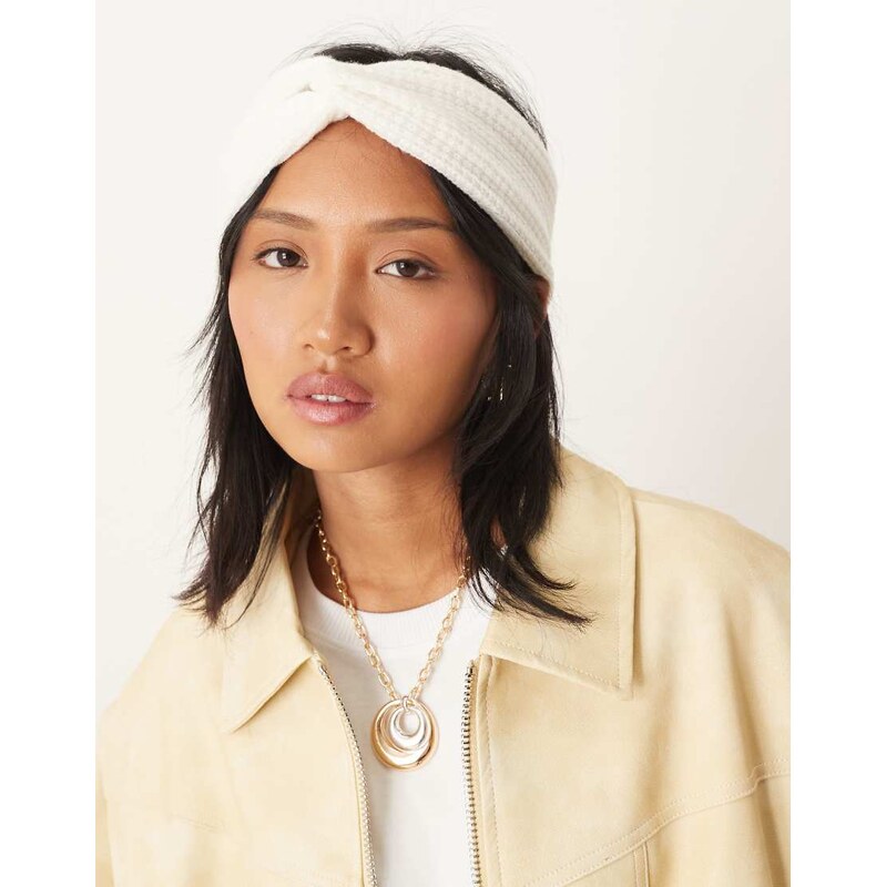 ASOS DESIGN textured knit headband in winter white 109336811