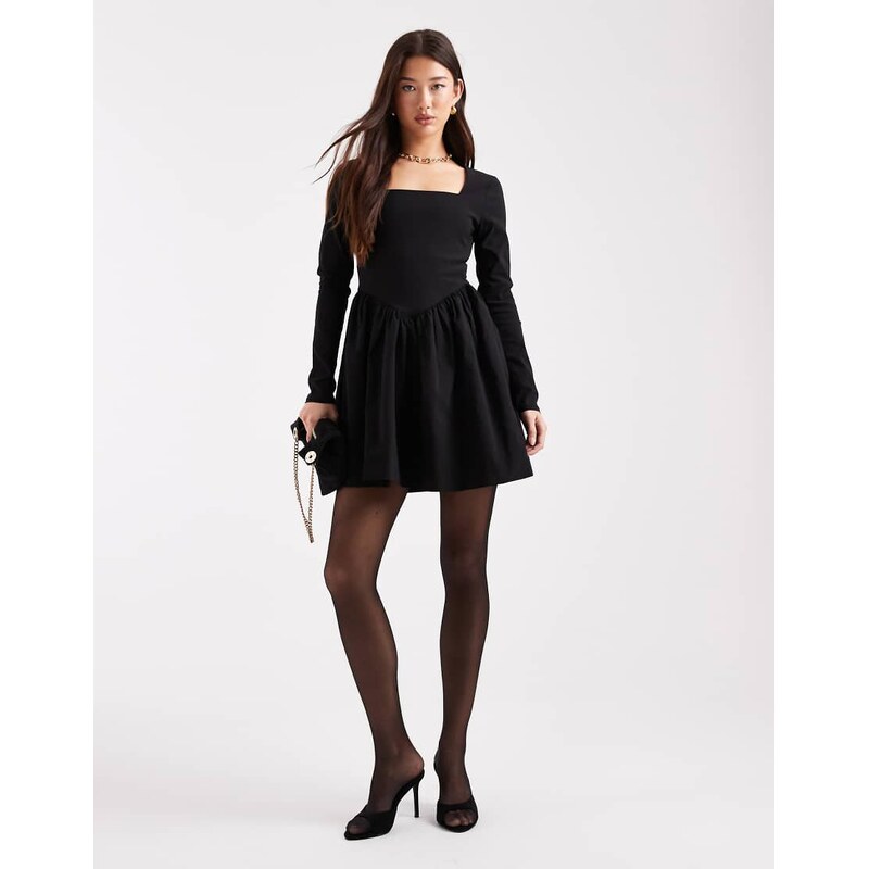 ONLY corset detail long sleeve mini dress in black