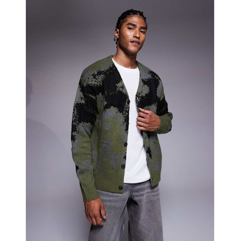ASOS DESIGN relaxed knitted v-neck cardigan in green abstract