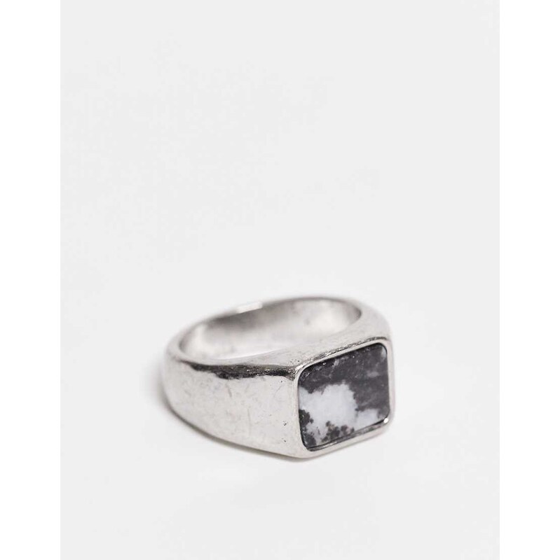 Weekday signet ring with black stone in silver