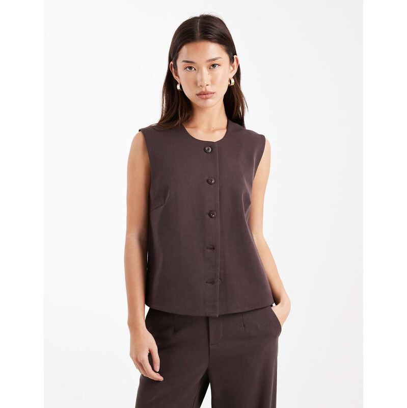Object o-neck waistcoat co-ord in chocolate-Brown 109336870