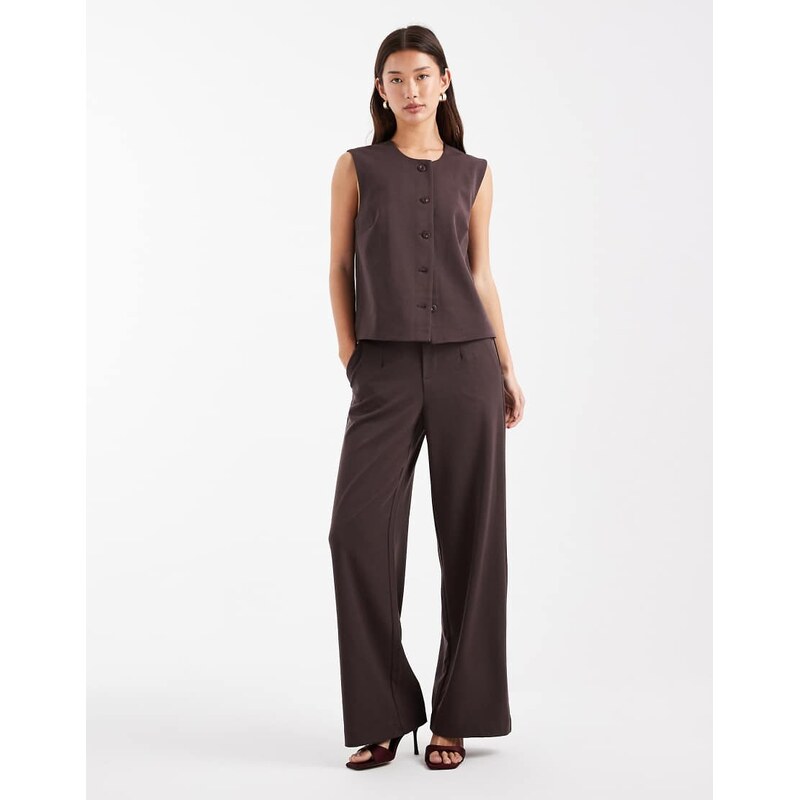 Object wide leg tailored trouser in chocolate-Brown