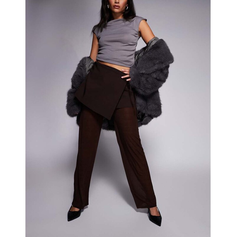 ASOS DESIGN mixed fabric mesh trouser with tie side skirt