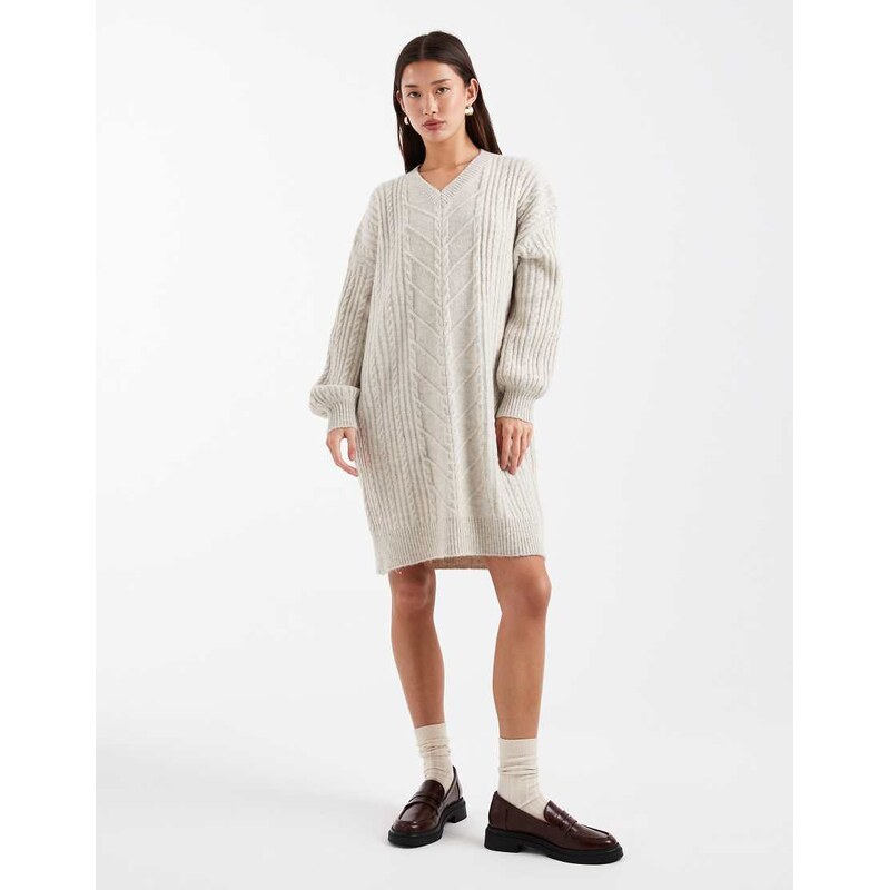 French Connection slouchy cable knit mini jumper dress in pebble 109337086