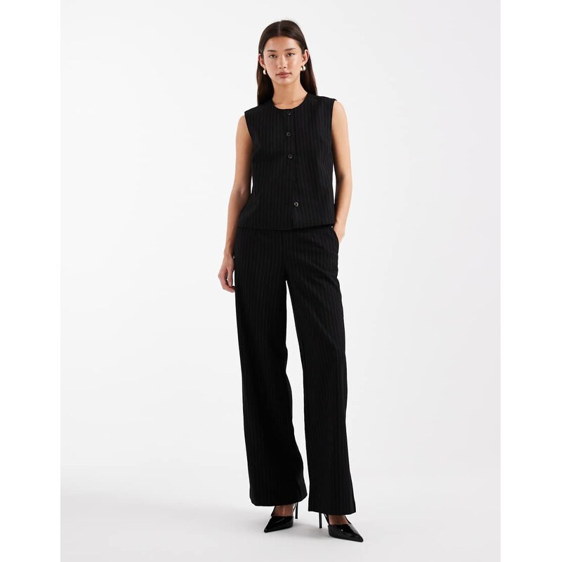 Object mid rise pull on smart trouser co-ord in black grey pinstripe 115514832
