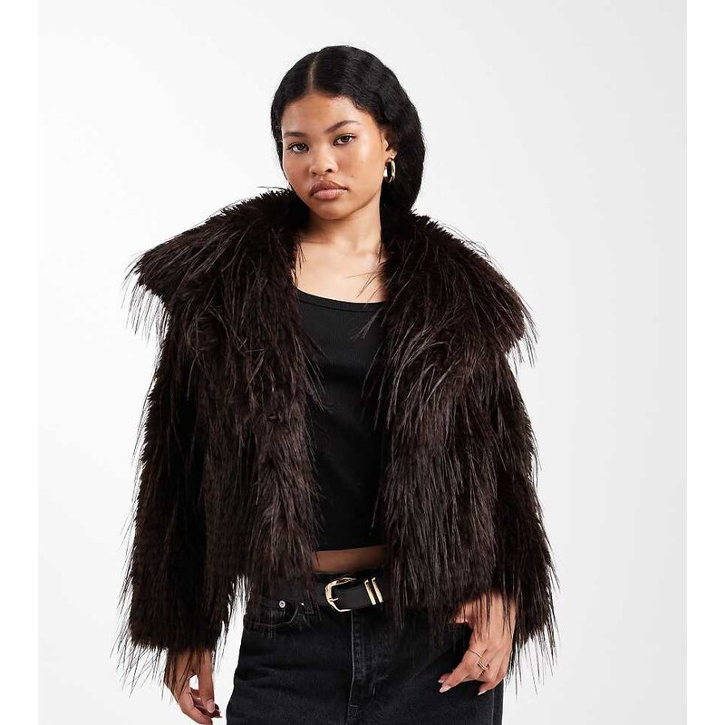 ASOS Petite ASOS DESIGN Petite short faux fur jacket in chocolate 109337102