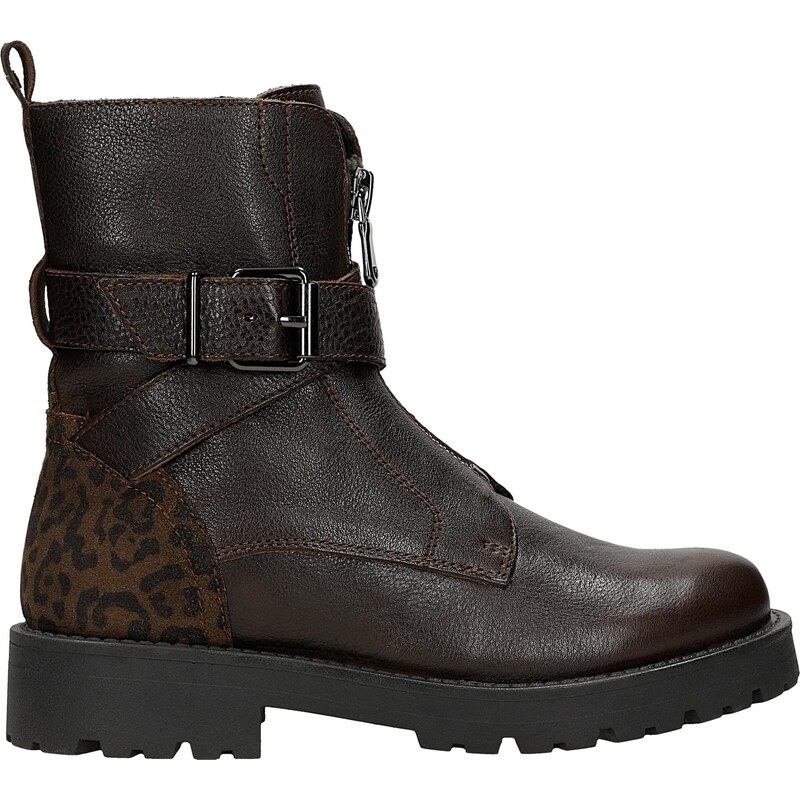Wojas Hnědé Kožené Kotníkové Boty S Leopardím Vzorem
