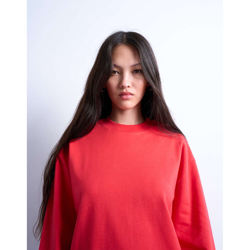 Topshop premium interlock long sleeve skater tee in red 109338890
