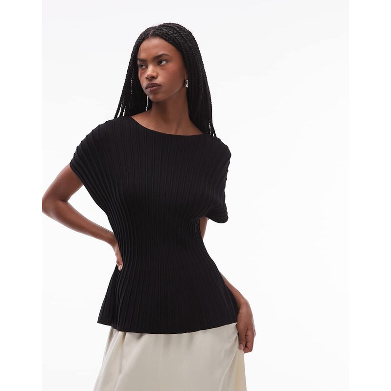 ARKET ribbed cinched waist peplum top in black 115542628