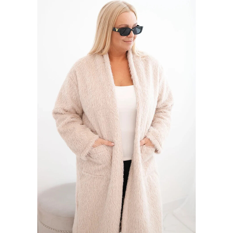 K-Fashion Dámský kabát Plus Size z viskózy bez zapínání s kapsami 109108383