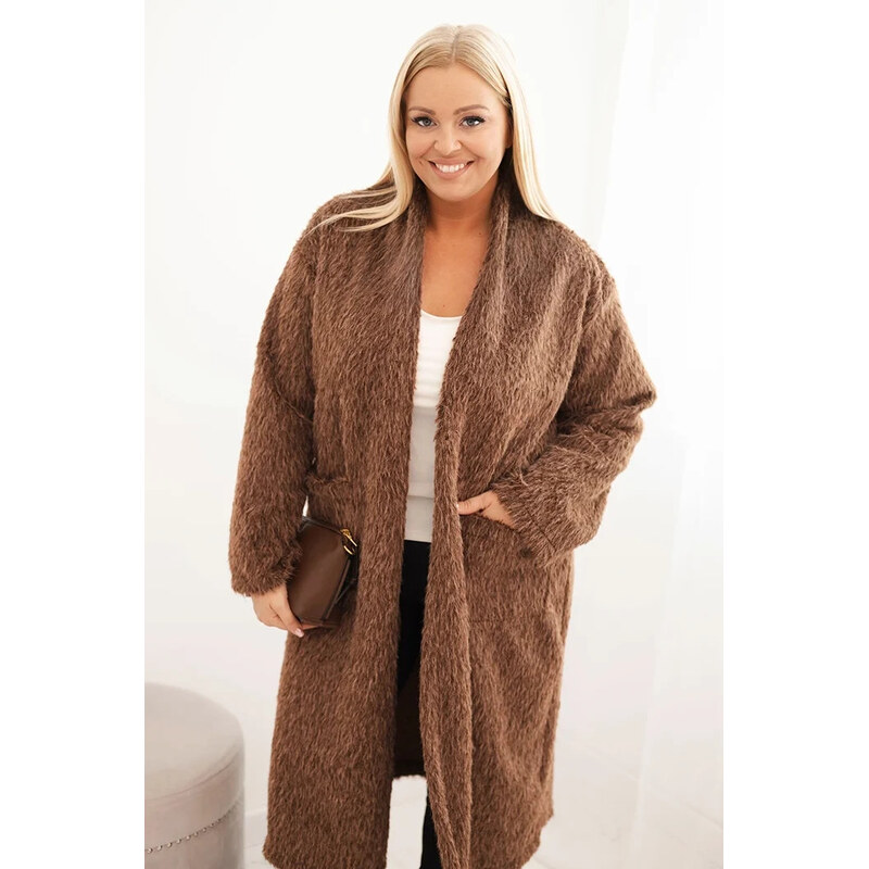 K-Fashion Dámský kabát Plus Size z viskózy bez zapínání s kapsami 109108386