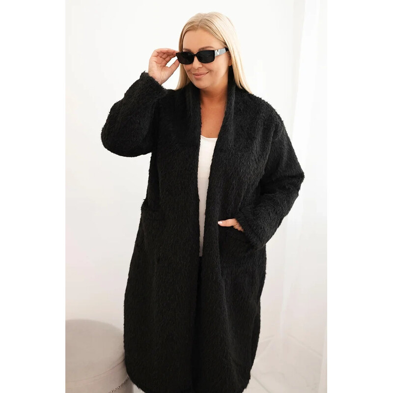 K-Fashion Dámský kabát Plus Size z viskózy bez zapínání s kapsami 109108384