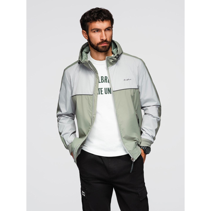Ombre Mens contrast hooded windbreaker jacket - olive-gray
