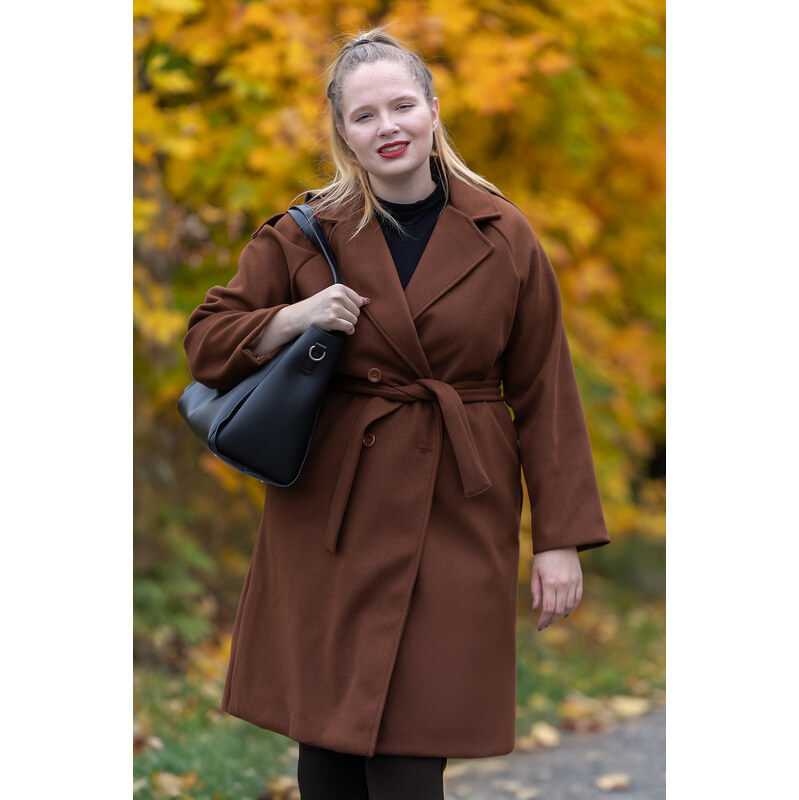 Italy fashion Elegantní zimní kabát SIGMA Barva: čokoládová, Velikost: 109340499