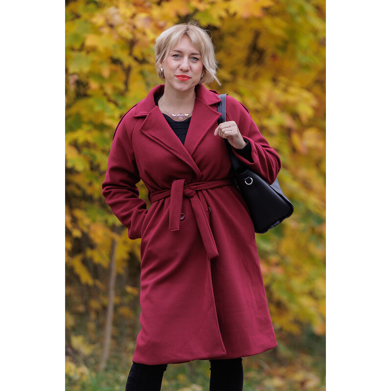 Italy fashion Elegantní zimní kabát SIGMA Barva: Vínová,