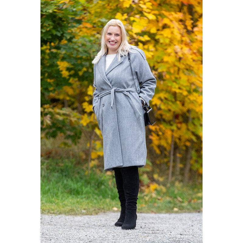 Italy fashion Elegantní zimní kabát SIGMA Barva: Šedá, Velikost: M 109340498