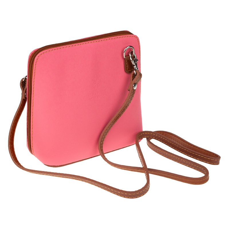 Růžová kožená italská crossbody kabelka Grana Salmone Camel