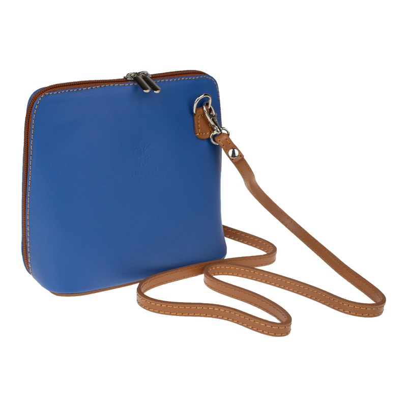 Modrá kožená italská crossbody kabelka Grana Indigo Camel