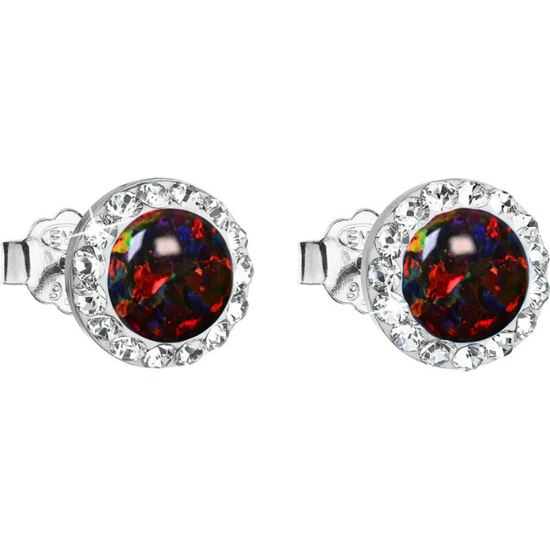 Stříbrné náušnice s opálem a Preciosa krystaly 31217.1 ruby