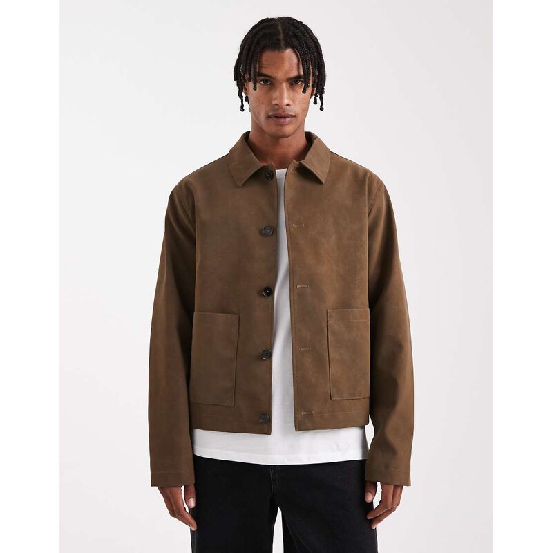 ASOS DESIGN faux suede harrington jacket in brown