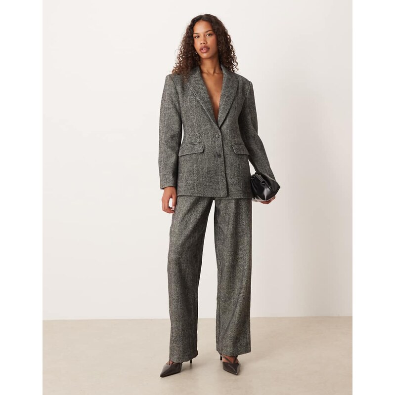 ASOS DESIGN wool blend tailored barrel suit trousers in brushed mono 109347067