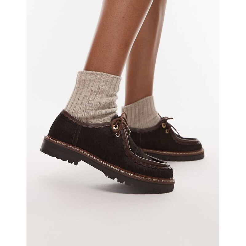 Bronx lace up loafers in horsehair brown