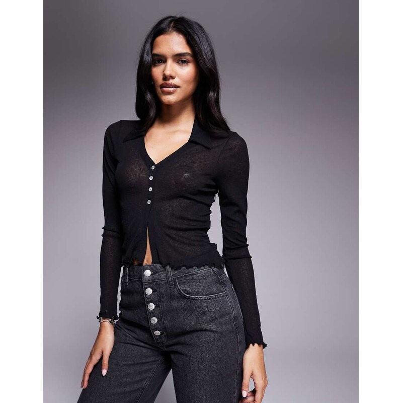 ASOS DESIGN long sleeve semi sheer shirt in black
