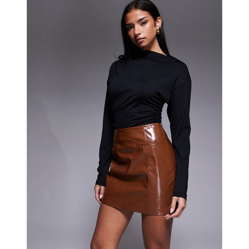 River Island vinyl pocket mini skirt in brown 109347113
