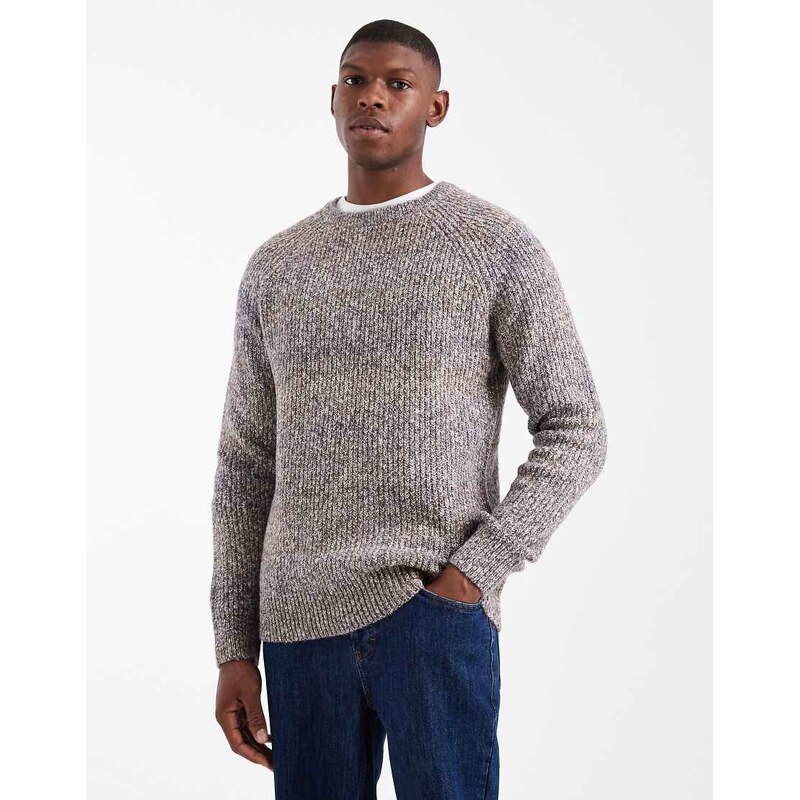 Threadbare crew neck knitted ribbed jumper in brown
