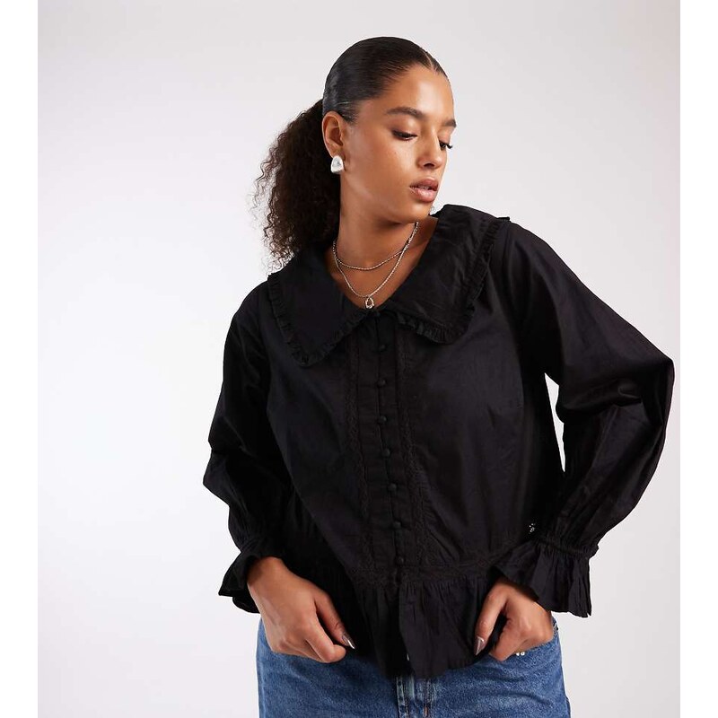 New Look Plus New Look Curve collar blouse in black 109347156